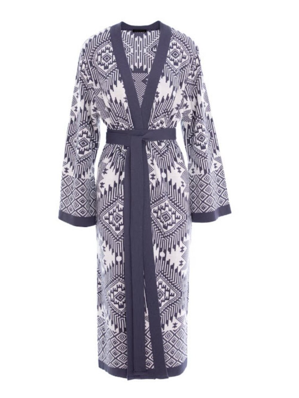 Wolf & Badger, concept A trois, Graphic Print Knit Cardigan - White & Gray blue
